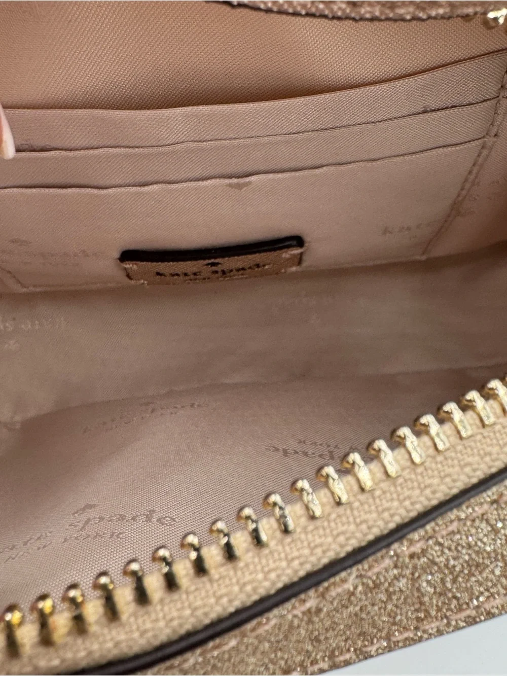 kate spade New York Gold Glitter Crossbody Bag w/ Metallic Adjustable Strap NWT - Picture 8 of 11